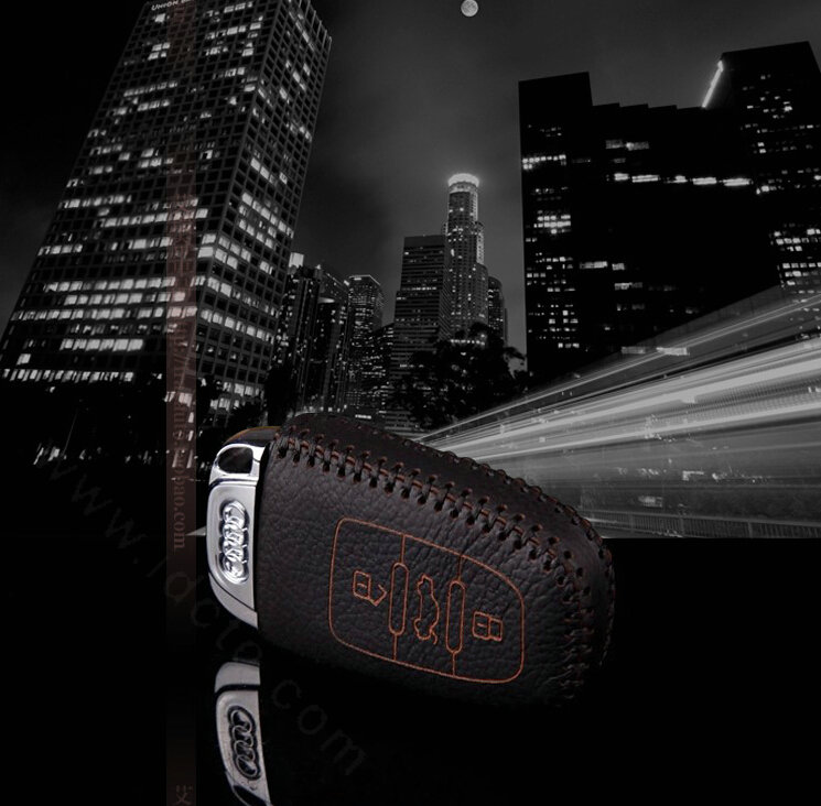 Funky Genuine Leather Key Ring Auto Key Bags Smart for Audi A4 - Black